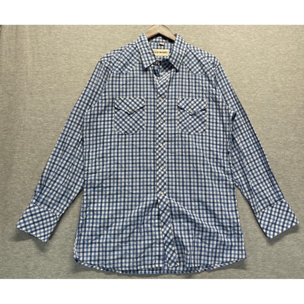 Cody James Western Shirt Men Large Blue White Gingham Plaid Pearl Snap Up Cowboy
